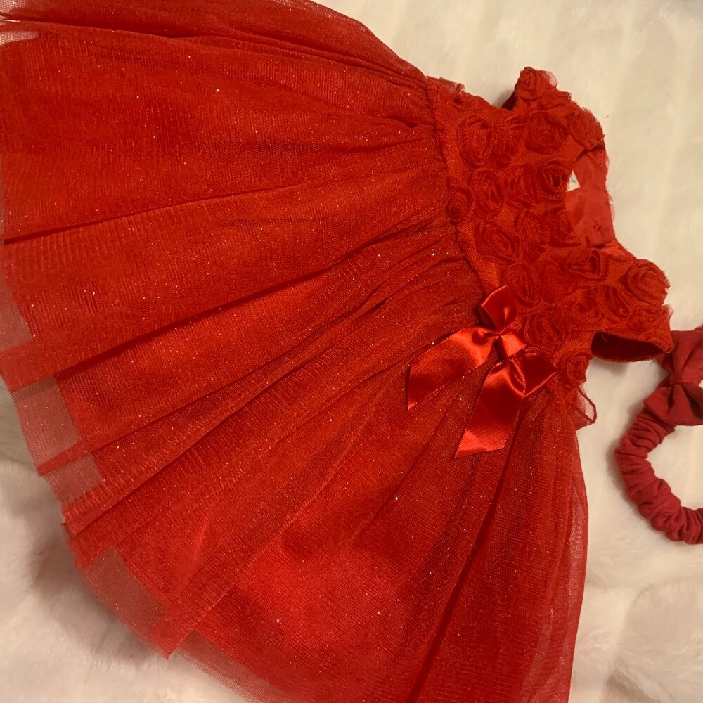 3 Months red rose tulle dress sparkly party